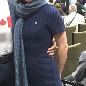 Designer blue textured body-con mini dress with sleeves